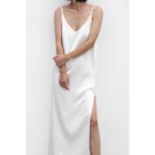 Платье JIUNINE женское атласное из тяжелого шелка, минималистичное свободное белое шелковое платье из тутового шелкопряда с разрезом, оригинальный дизайн