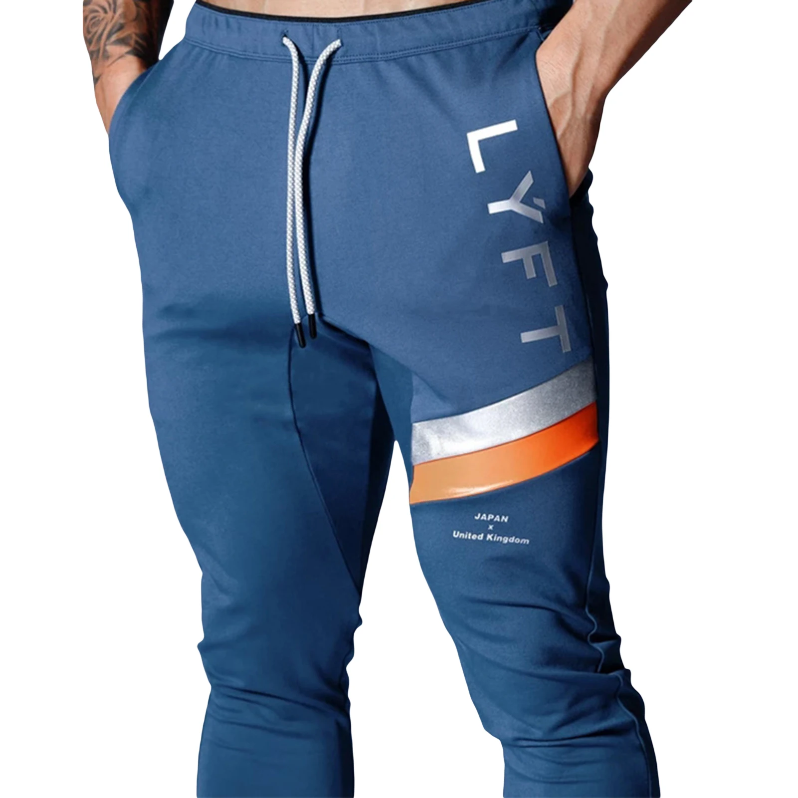 

Men's Sports Style Jogging Pants, Elastic Drawstring Waist Zipper Trouser Bottom Long Pants with Side Pockets