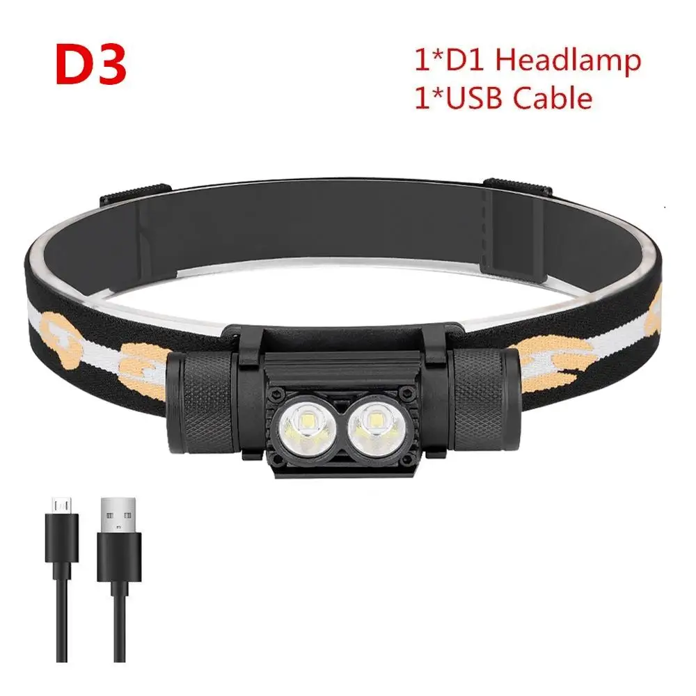 D3 Without Battery CREE XM L2 светодиодный налобный фонарь usb зарядка белый свет Головной фонарь 18650 батарея налобный фонарь для кемпинга охоты - Испускаемый цвет: D3 Without Battery