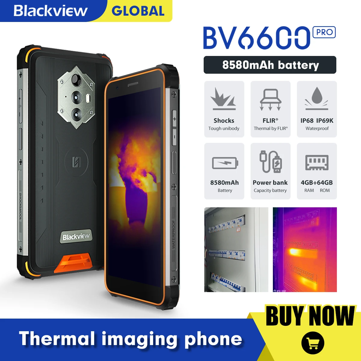 Смартфон Blackview BV6600 Pro защищенный IP68/IP69K 4 + 64 ГБ 5 7 дюйма Android 11 NFC 8580 мАч | Мобильные