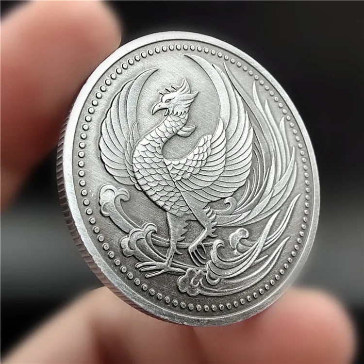 

Japanese Traditional Culture Phoenix Antique Silver Coin Japan Bird Scales Wishing Phoenix Coins Collectibles Art Craft Gift