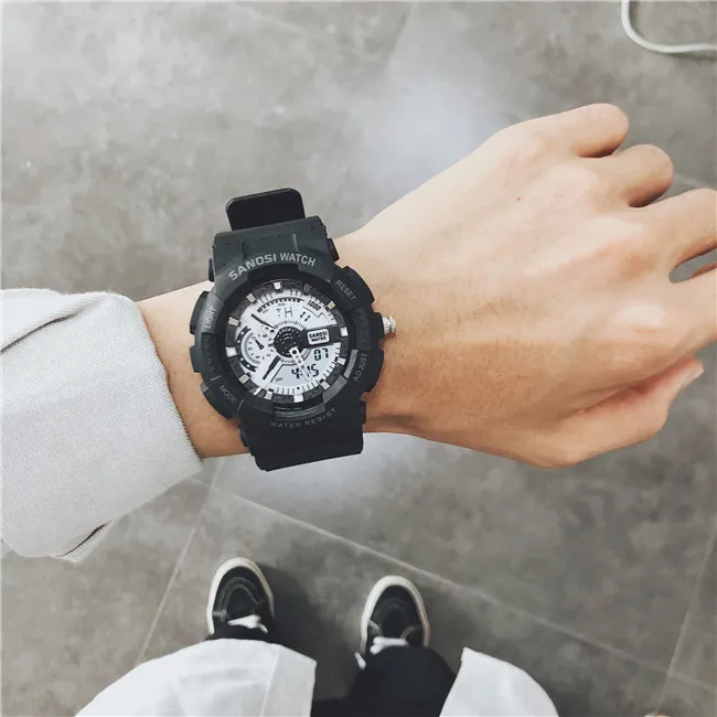 black Losida Роскошные брендовые модные супер крутые Мужские кварцевые Светодиодные цифровые и аналоговые часы мужские спортивные часы военные водонепроницаемые наручные часы - Цвет: black