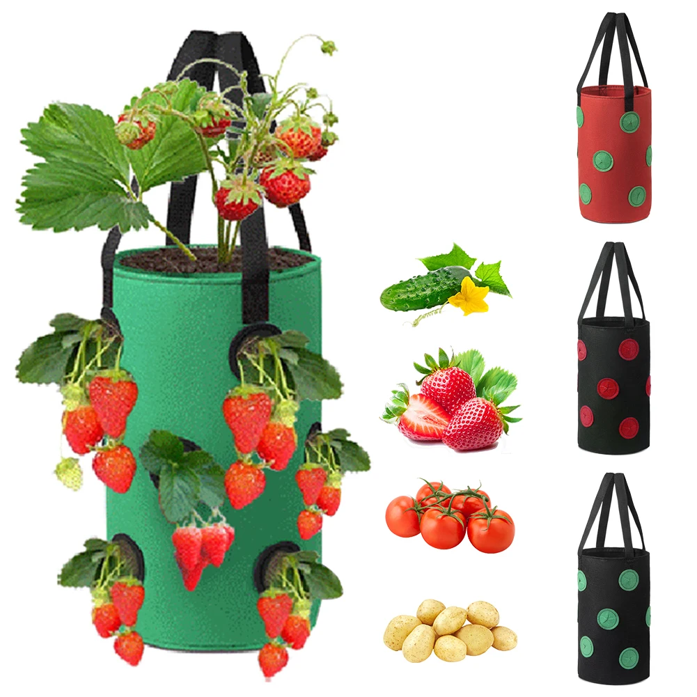 

11 Hole Potato Strawberry Planter Bags For Growing Potatoes Outdoor Vertical Garden Hanging Open Vegetable Planting Grow Bag