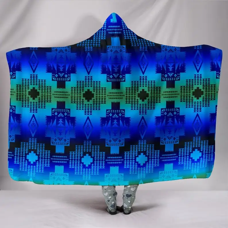

Hooded Blanket, Seven Tribes Lake, Cheveron Ziz Zag, Aztec Abstract, Tribal Fold, Geometric Retro, Rave Festival, Colorful Throw