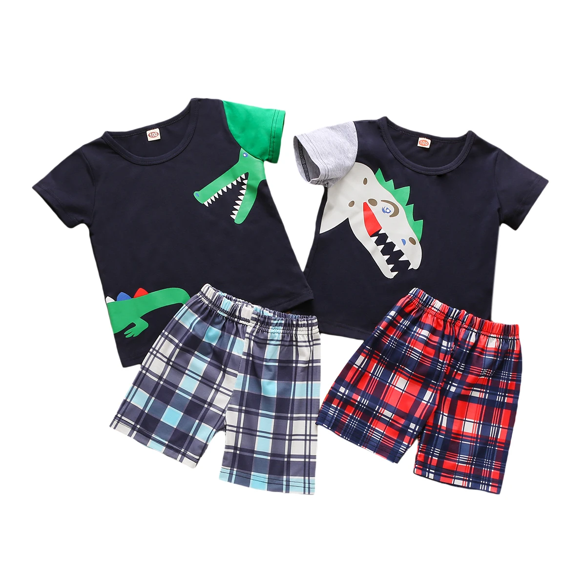 

Для маленьких мальчиков с О-образным вырезом футболка с коротким рукавом + шорты в клетку Штаны с рисунком комплект одежда для малышей с при...