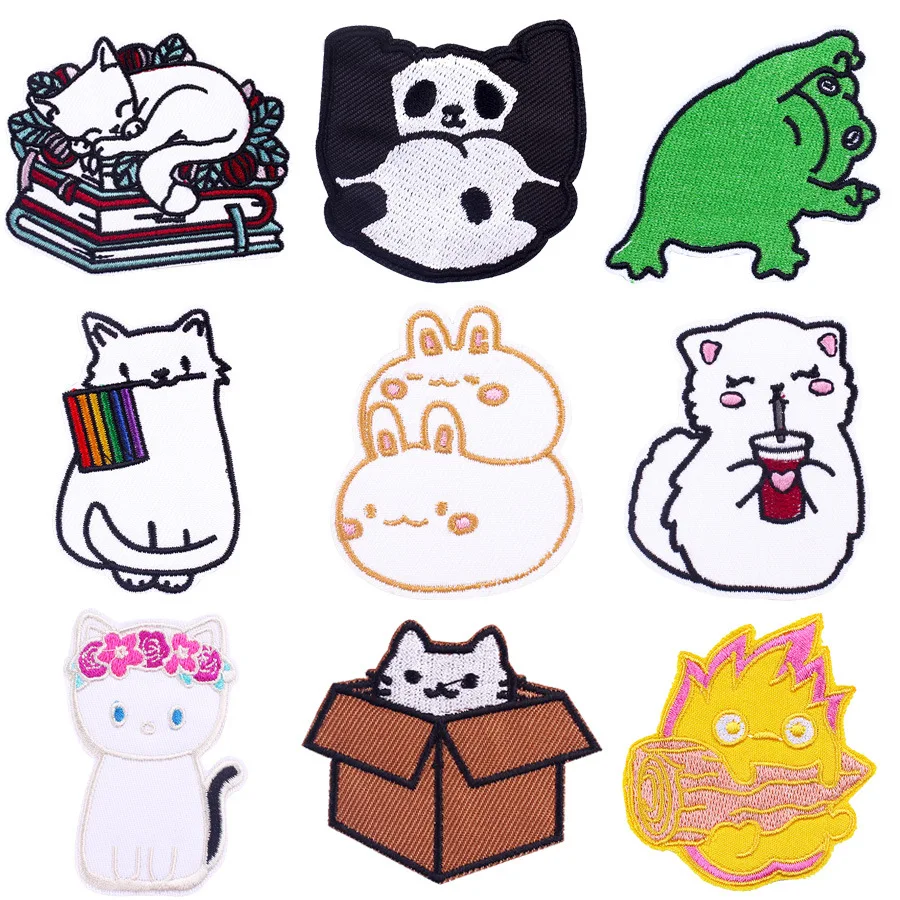 

Вышитая аппликация с мультяшным котенком для рукоделия, швейная одежда, милые значки с кошками на ткани, патчи с утюгом, модный дизайн, лягуш...
