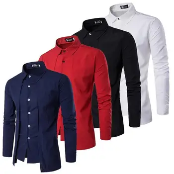 2021 Fashion Shirts for Men Autumn Long Sleeve Turn Down Collar Camisas Hombre White Formal Tops Clothing Black Business 1