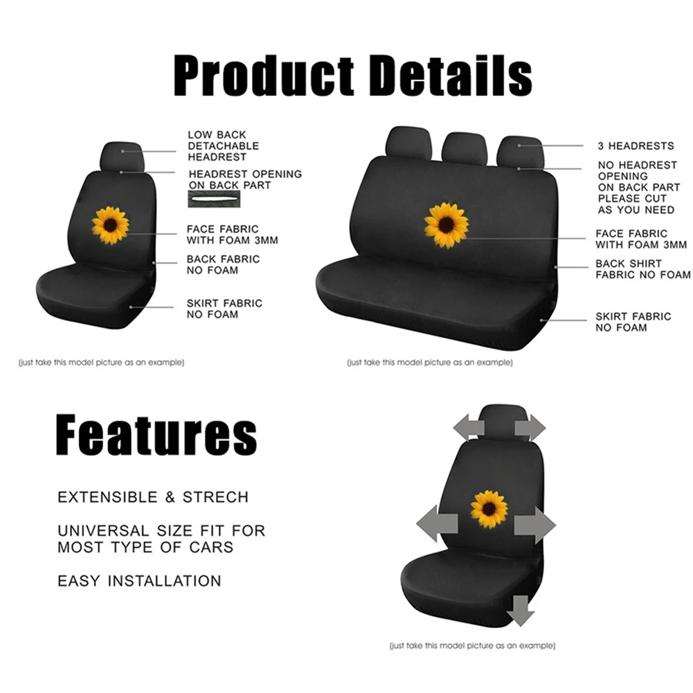 Комплект чехлов на автомобильные сиденья зимний чехол руль с принтом подсолнуха
