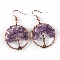 100 unique 1 pair copper plated wire wrap tree of life natural amethysts earrings elegant womens earring