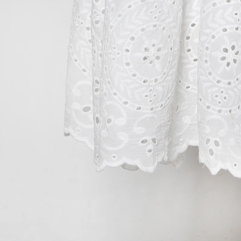 

TWOTWINSTYLE White Sashes Dress For Women Stand Collar Long Sleeve High Waist Hollow Out Elegant Dresses Female Fashion New Tide