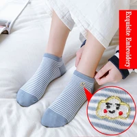 the new spring summer women cotton short heel stripe socks exquisite embroidered cute cartoon breathable shallow mouth boat sock