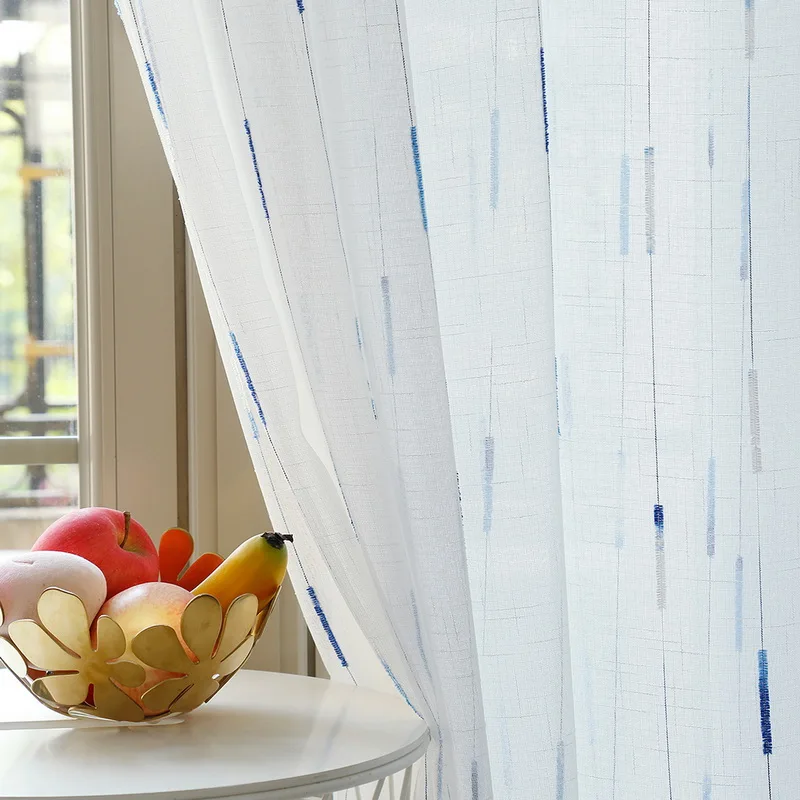 Льняные белые газовые занавески полосатые экраны зеленые тюлевые перегородки