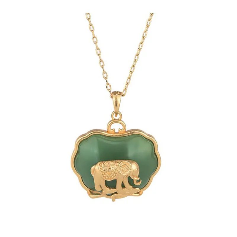 

Hetian Jade Elephant Necklace Classic Inlaid Natural Stone Necklace Pendant