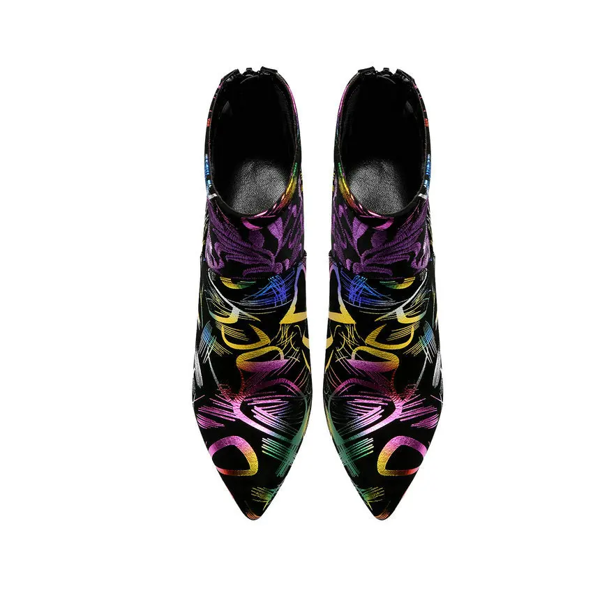 Женские замшевые ботильоны QUTAA розовые с острым носком на платформе тонком