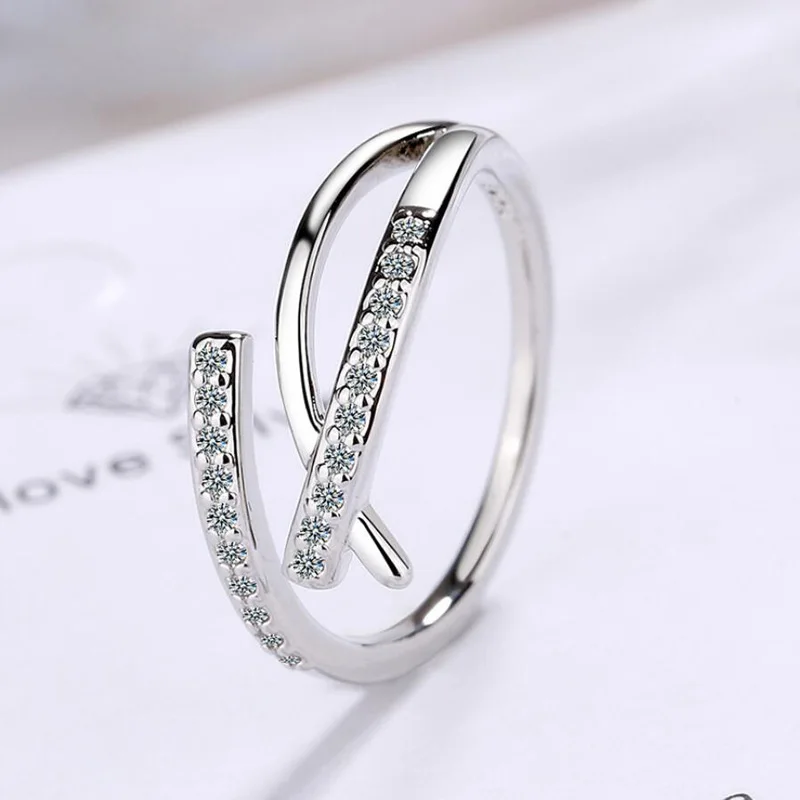 

KOFSAC Trendy 925 Silver Ring For Women Jewelry Luxury Irregular Cross Zircon Rings Lady Different Occasion Accessories