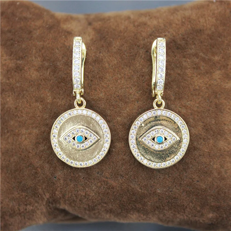 Модные серьги с фианитом 10 цветов цветные в форме глаза фианитами новый дизайн
