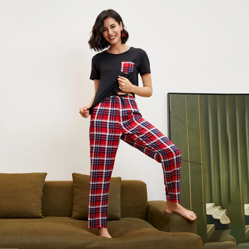 Пижамный комплект женский летний удобная хлопковая вискозная Пижама топ с