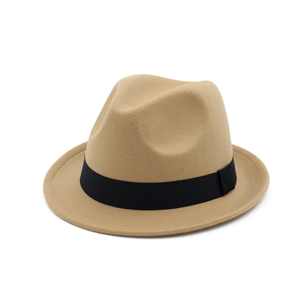Khaki Модная мужская и женская шерстяная шляпа Fedora с тканевым поясом поп уличная дорожная шляпа Панама джазовая, шляпа - Цвет: Khaki