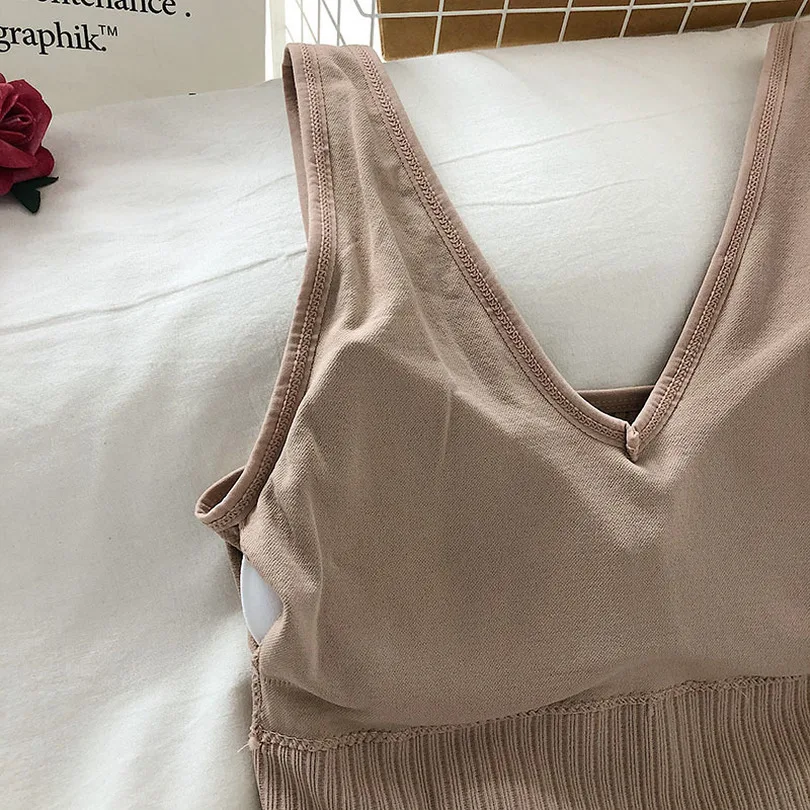 

Sexy Push UP Bra Women Knitting Wrapped Vest Underwear V-Tie Bra Pad No Rims Sports Lingerie Lady Camisole Tank Padded Crop Top