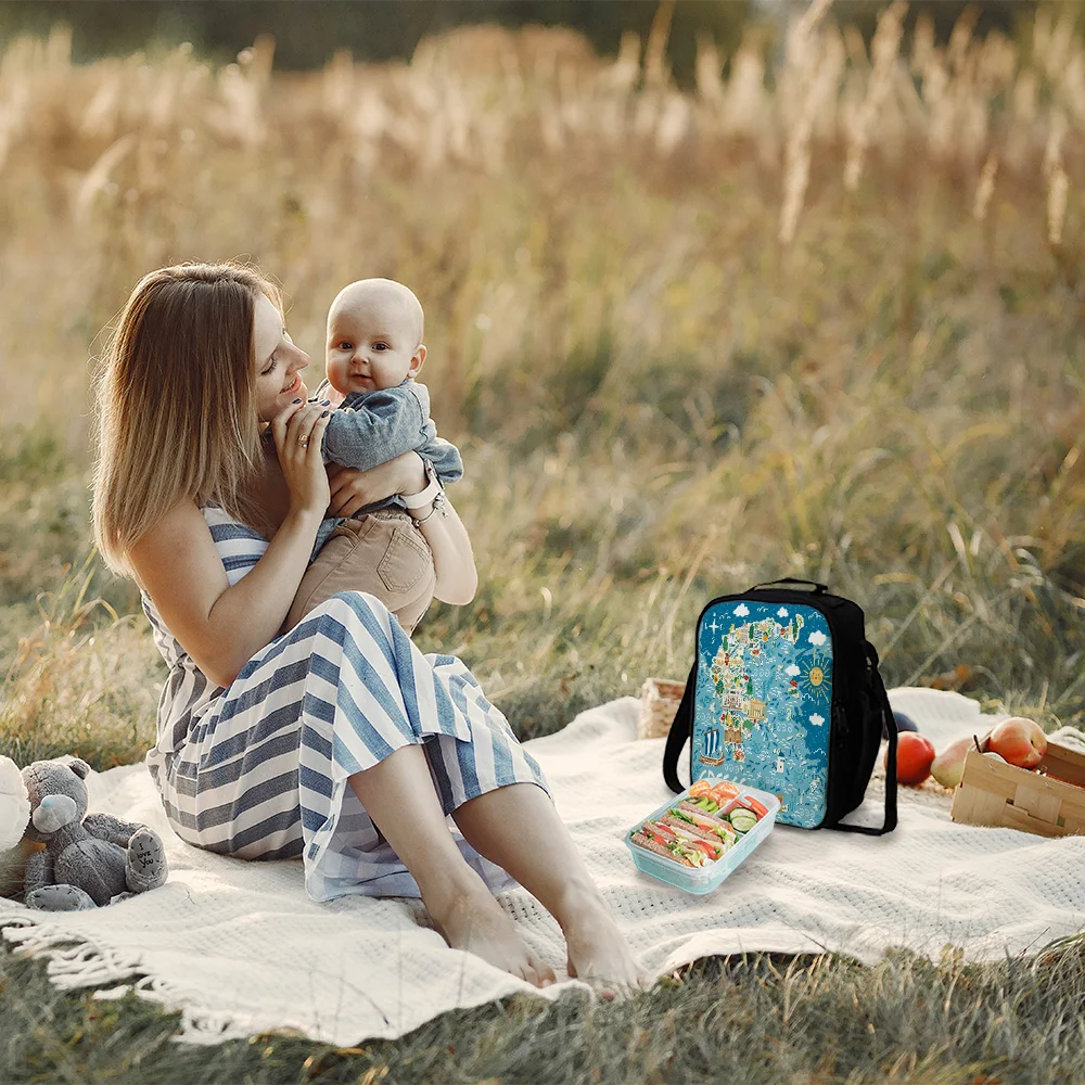 Новые сумки для обеда греческий остров карта мультяшный принт путешествий на