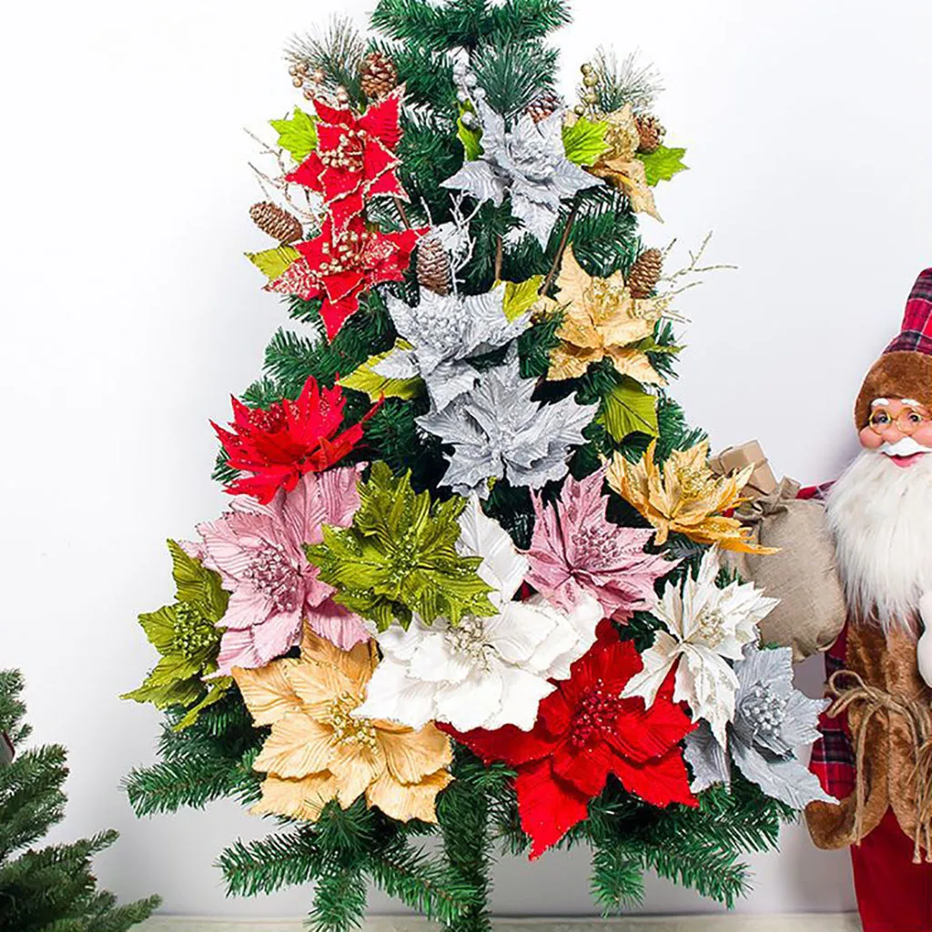 25 # искусственные цветы для украшения Блестящий искусственный цветок Poinsettia DIY