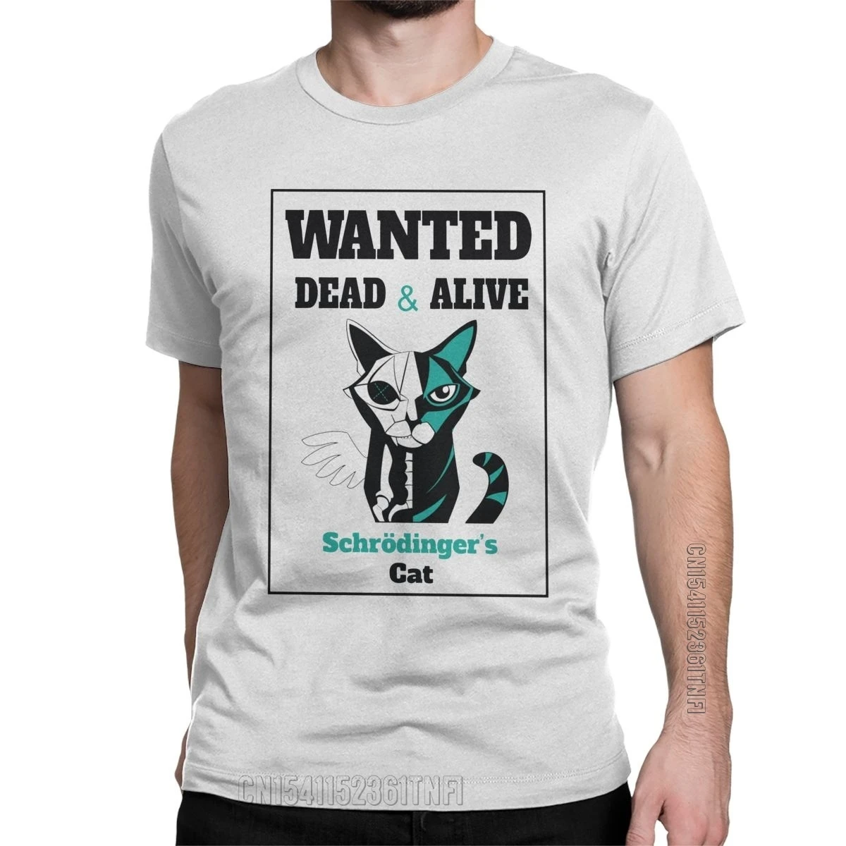 

Wanted Erwin Schrodinger Cat Men T Shirts Quantum Physics Casual Tee Shirt Classic Round Neck T-Shirt Cotton Clothes