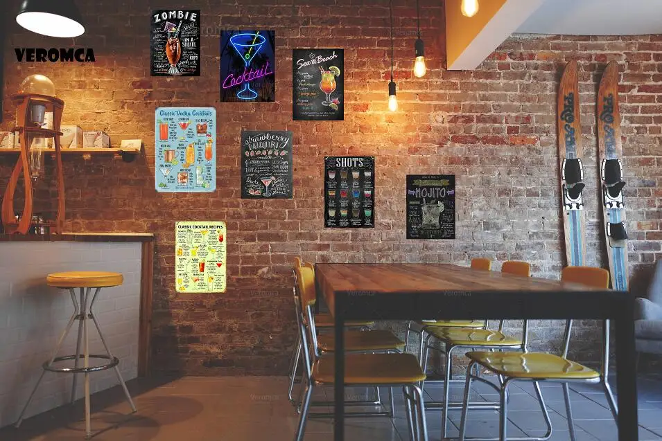 

Hot Classic Cocktail Recipes Metal Sign Vintage Metal Plates Cafe Pub Club Home Wall Vintage Decoration Tin Signs Retro Plaque