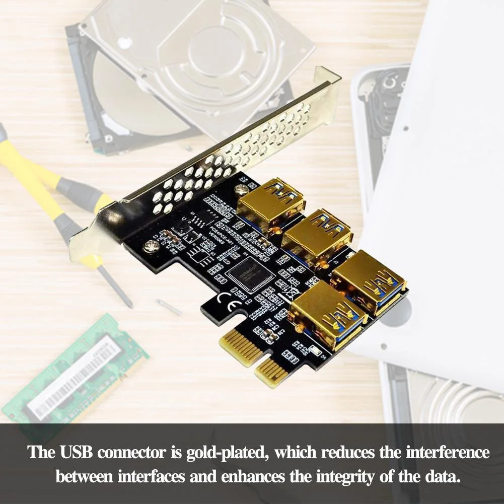 

PCI-E to PCI-E Adapter PCI-Express 1x to 16x 1 to 4 USB 3.0 Mining Riser Card PCIe Converter For BTC Miner Mining