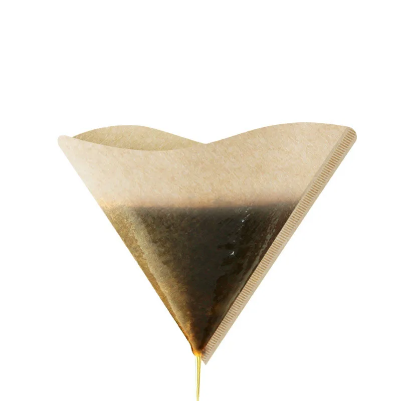 Натуральная неотбеленная коническая фильтровальная бумага V-type для кофе 100 шт.