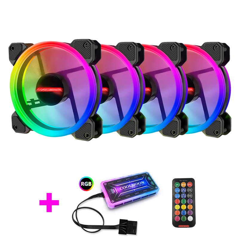 Coolmoon чехол Вентилятор охлаждения ПК RGB вентилятор с ИК пультом дистанционного