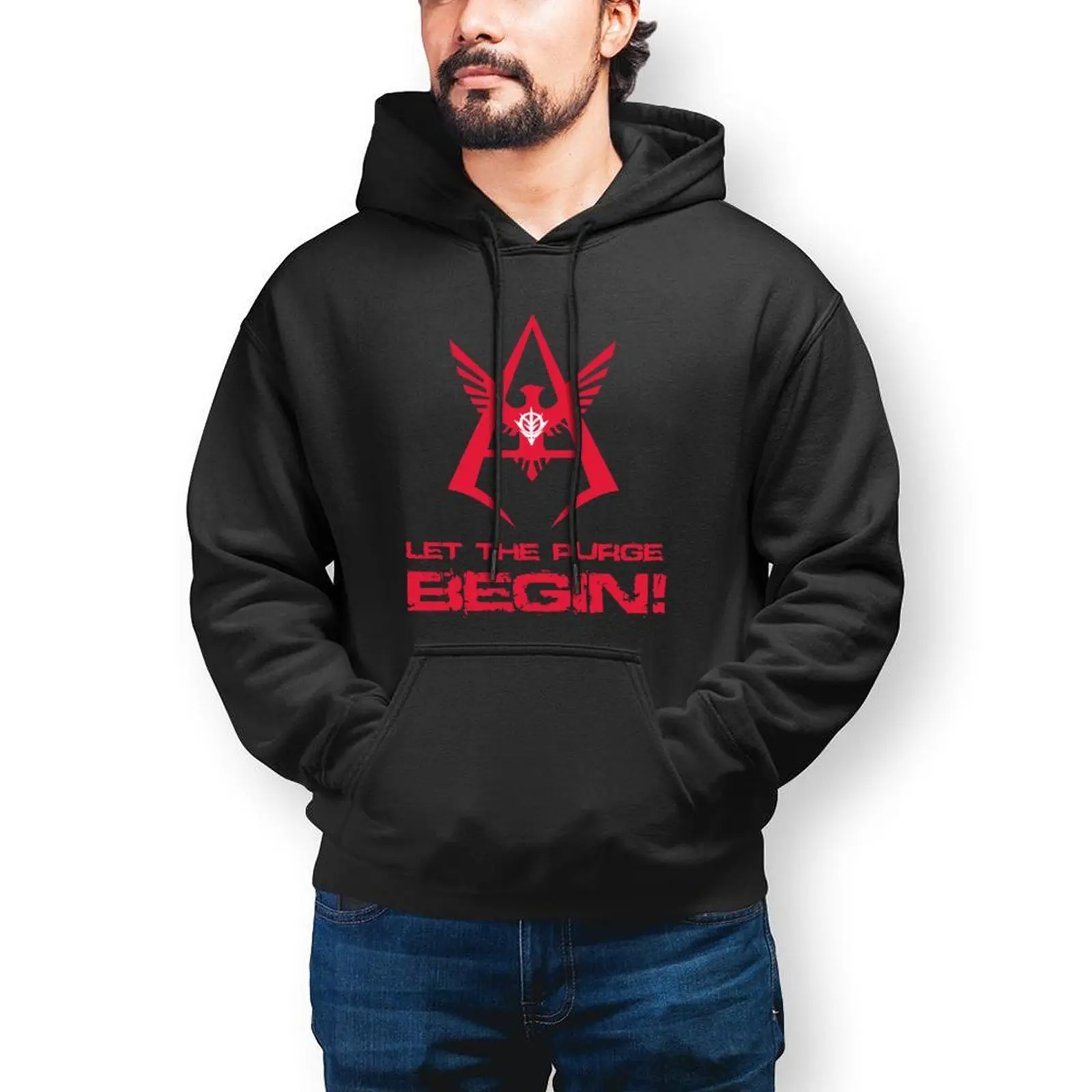 

Bandai Gundam Char Aznable LET THE PURGE BEGIN! Hoodies Manga Cotton Loose Pullover Hoodie Big Winter Hoodie Men
