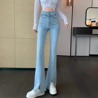 women jeans autumn korean version traf pant solid color split strap slim high waisted jeans temperament slim fit women pants