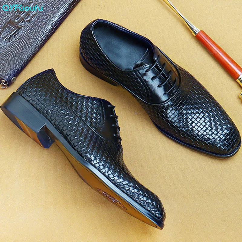 Мужские плетеные туфли QYFCIOUFU черные мужские деловые классические стильные из