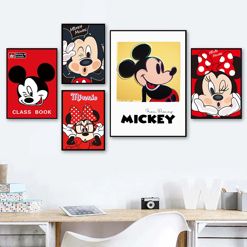 

Картина на холсте Disney, настенные постеры с изображением Микки Мауса и Мультяшные животные, скандинавские постеры и принты, декор для гостин...