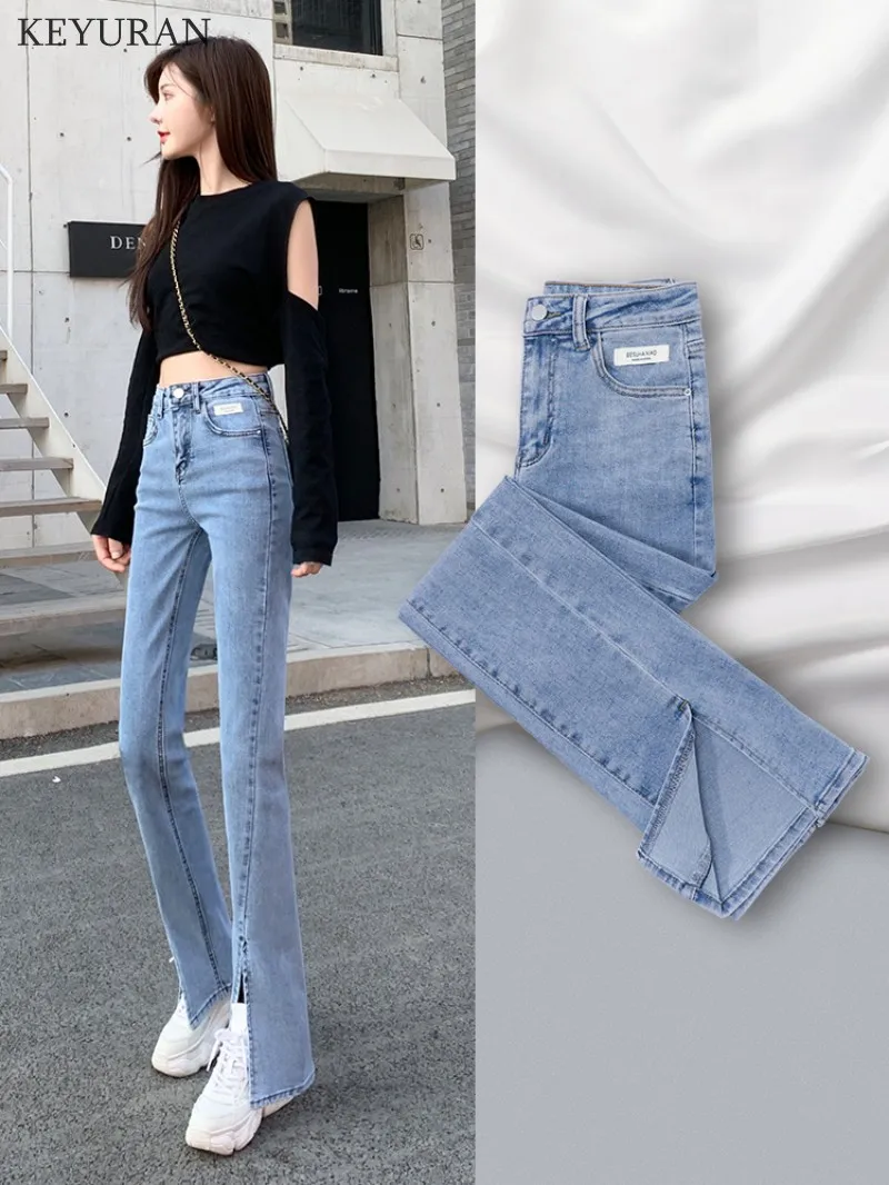 

Flare Jeans Female Split Denim Pants Black Womens Jeans woman Donna Stretch Bottoms Skinny Pants For Women Trousers plus size