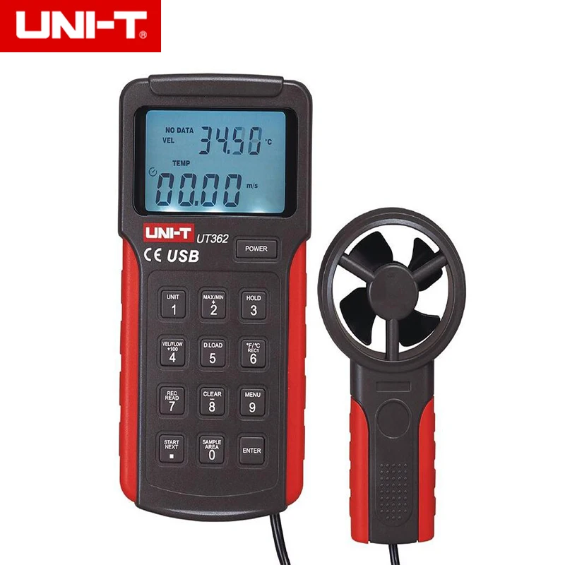 

UNI-T UT362 LCD Display Digital Tachometer High Precision Anemoscopes w/ USB Interface Air Flow Meter