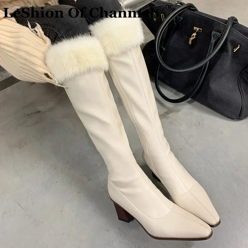 

Женские сапоги на высоком каблуке, из микрофибры, с натуральным лисьим мехом