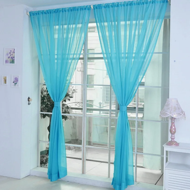 Pure Color Tulle Curtains For The Kitchen Living Room Solid Sheer On Windows Drapes Window Screen 100x200 | Дом и сад