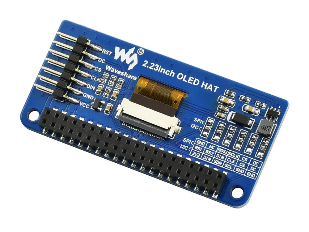 Дисплей Waveshare OLED 2 23 дюйма шляпа для Raspberry Pi 128 × 32 пикселя интерфейс SPI/I2C |