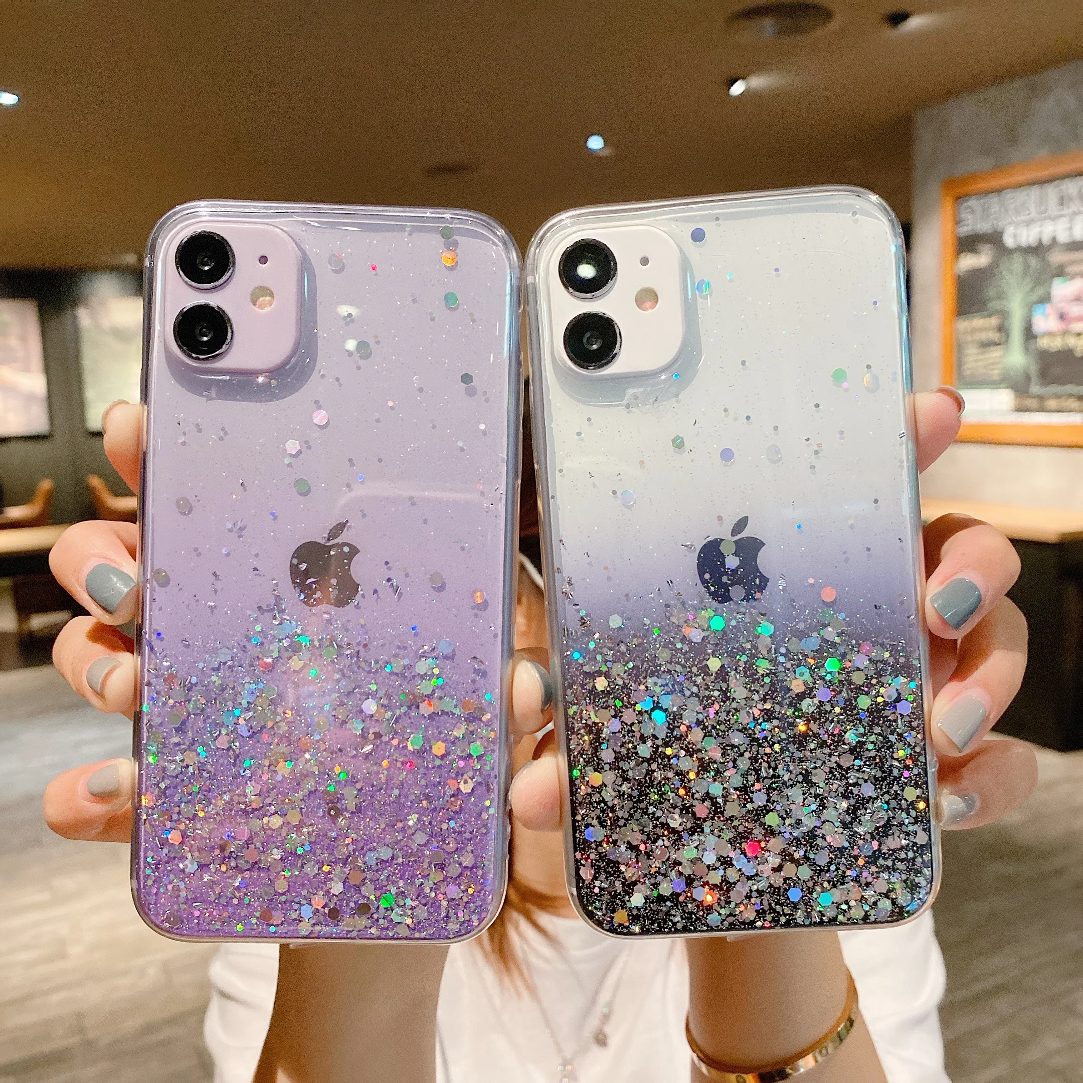 

moskado TPU Transparent Glue Gradient Phone Case for iphone 11 12 13 Pro Max Mini XS Max XR 8 Plus Dust-proof Mobile Phone Shell