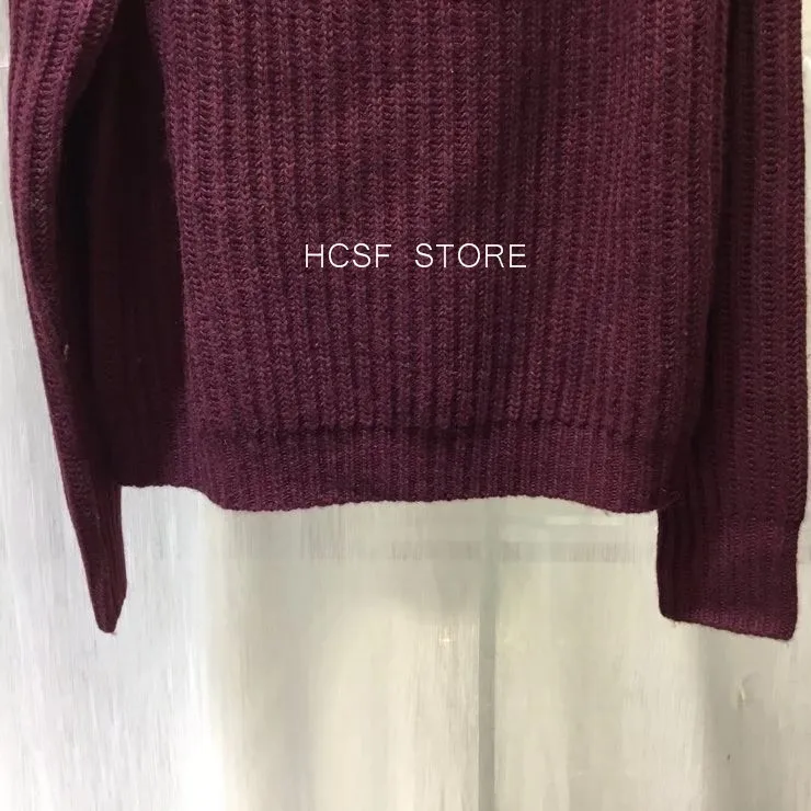 Women's Winter Sweater O-Neck Shoulder Buckle Long Sleeve 100% Cashmere Solid Color Jumper