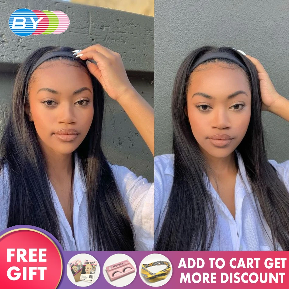 

Парик с прямыми волосами Bone, головная повязка, парики без клея, парики с неповрежденными волосами для черных женщин, 180% простой в использова...