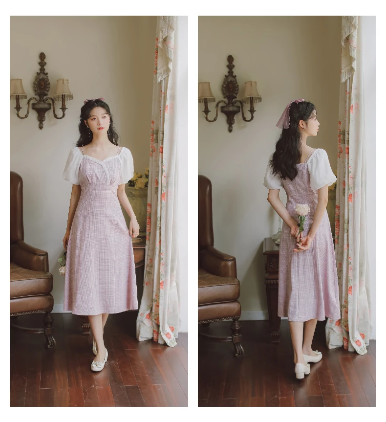 

Chiffon Women's Dress Print Fashion Girl Dresses Casual High Waist Slim Floral Clothing A-LINE Office Lady Mid-Calf Houthion