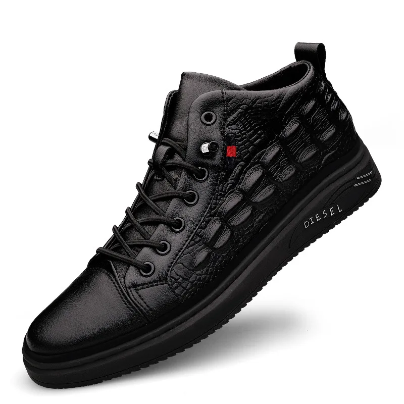 Men's casual shoes crocodile leather shoes Outsole Leather Shoes Men 2020 New Fashion Short Plush Warm