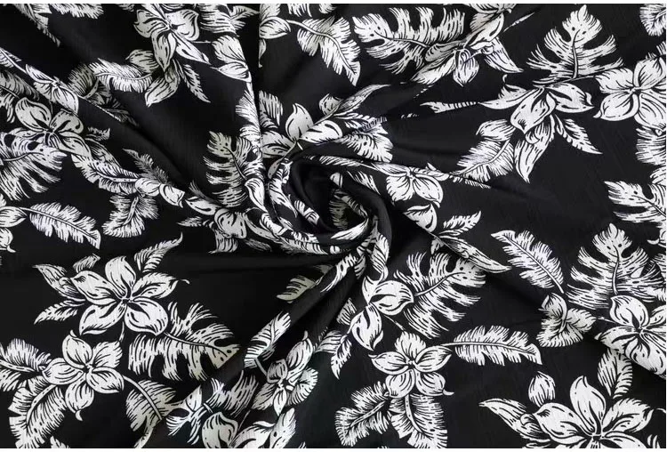 

150*100cm Retro black and white flowers spring and summer printed fabrics high-end chiffon wrinkled fabric dress clothing fabric