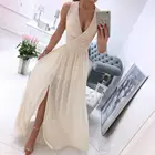 Женское шифоновое платье макси, без рукавов, с глубоким V-образным вырезом и разрезом спереди, элегантное, розовое, белое, праздничное, длинное платье размера XXL