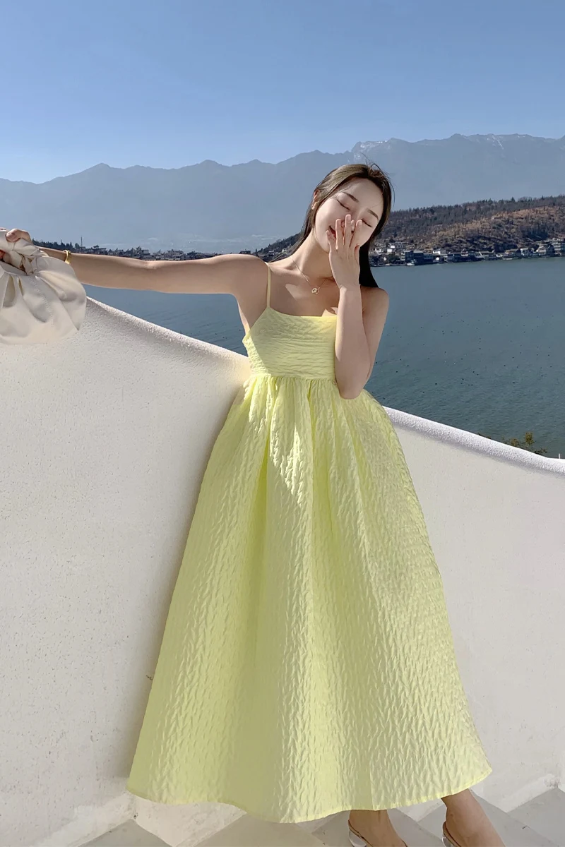 

Kawaii Clothes Aliexpress France Korean Dress Yellow Beach E Girl Slip Dress Moda Feminina Verao 2021 Halter Dress Fairycore