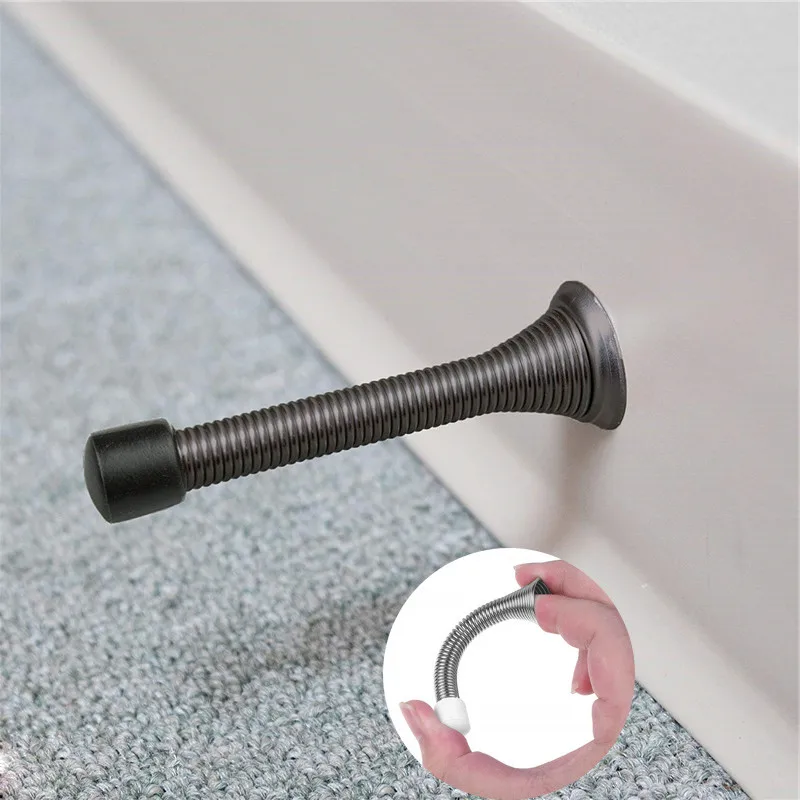 

Multi-Color Spring Door Stop Heavy-Duty Door Stop-Flexible Spring Door Stop Low Installation Baby Bumper Black Rubber Bumper Tip