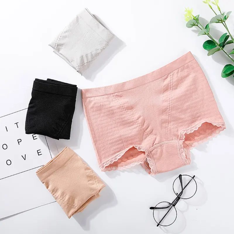 Женские трусики теплые трусы с кружевом одноцветные бесшовные кружевные высокой