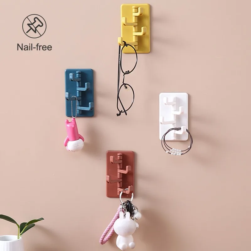 Kitchen Organizer Hooks Nordic Key Holder Rotating Adhesive Hook Bathroom accessories Wall Hole-Free Hanger Home Key Bag Holder